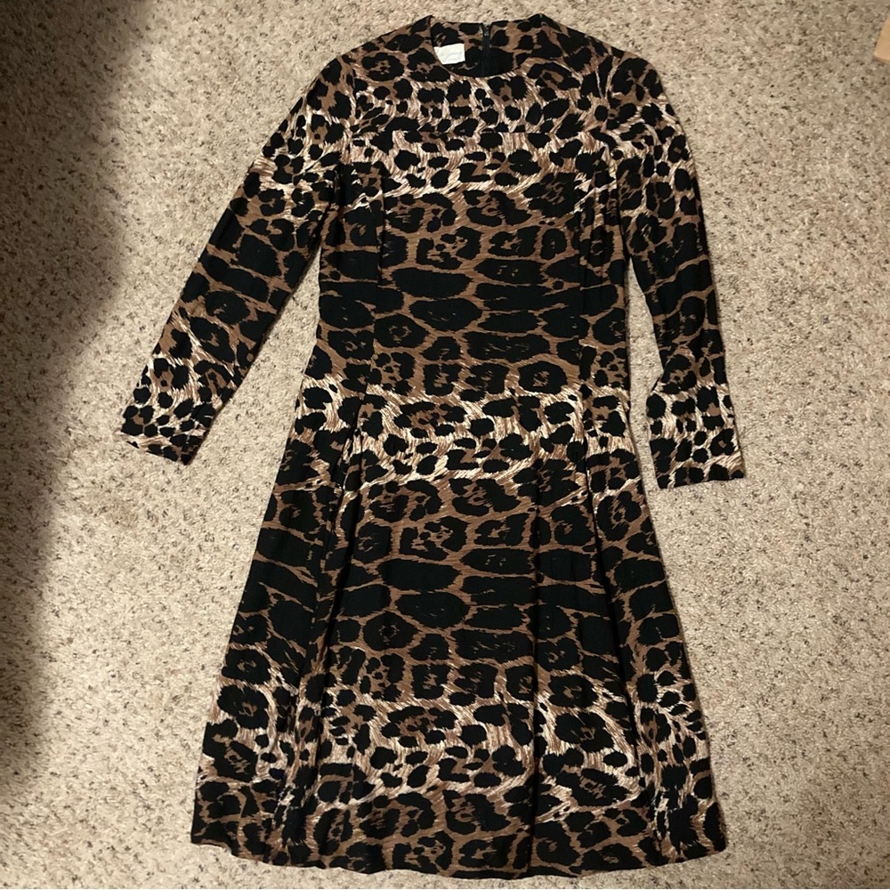 Vintage 1960s original designer leopard print 3/4 sleeve pleated party dress